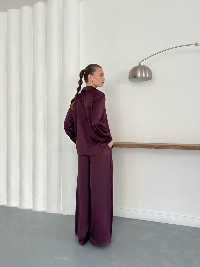 Topshow Claret Red Elegant Formal Palazzo Pants Wholesale Clothing Elegant