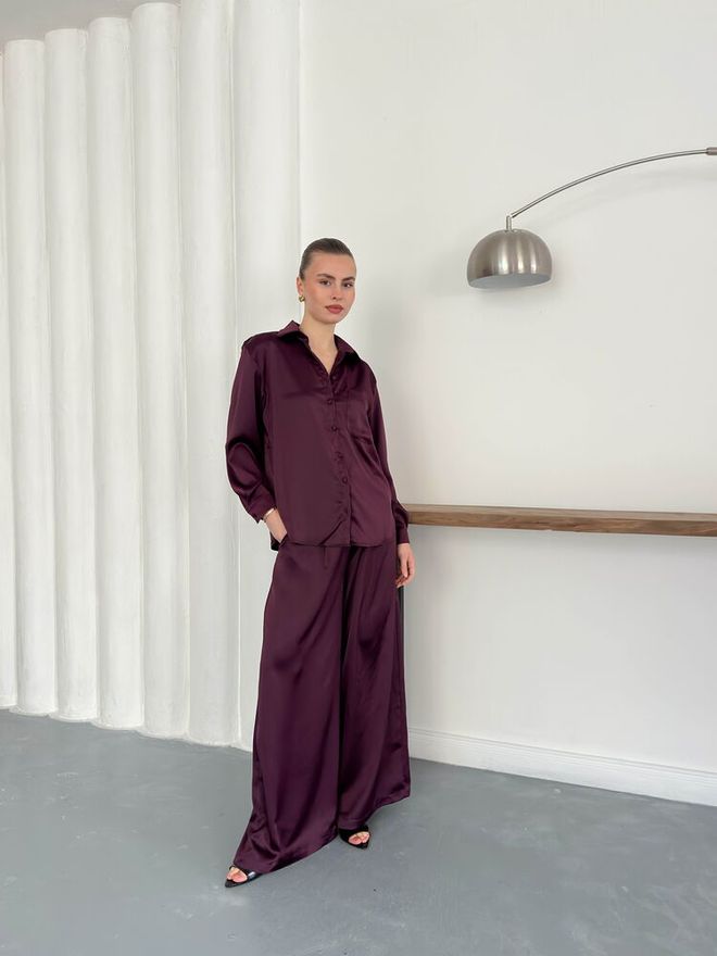 Topshow Claret Red Elegant Formal Palazzo Pants Wholesale Clothing 1