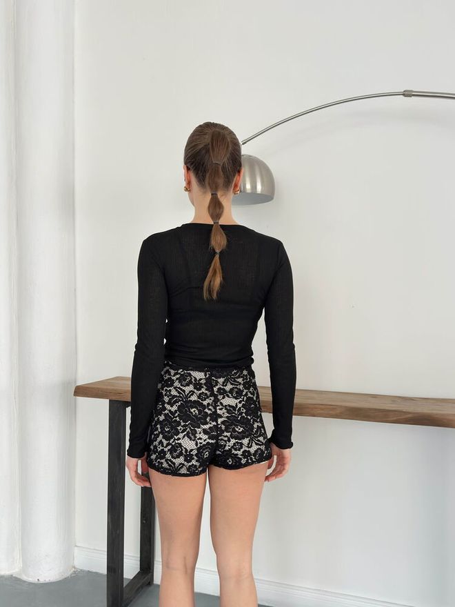 Topshow Black Floral Bermuda Shorts Mid Waist Zip Up Wholesale Clothing Spring