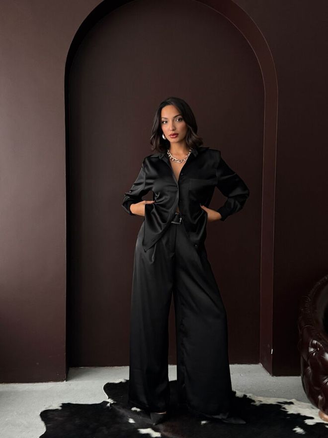 Topshow Black Elegant Formal Palazzo Pants Wholesale Clothing Work