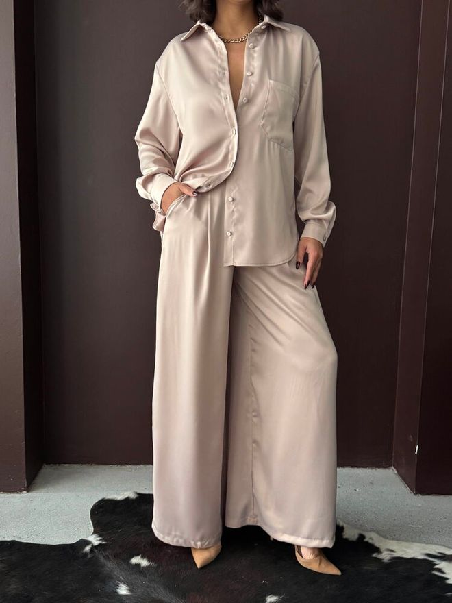 Topshow Beige Palazzo Pants Elegant Wide Leg High Waist Wholesale Clothing Spring