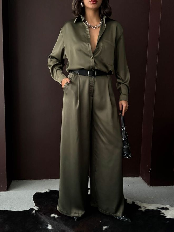 Topshow Green Elegant Casual Vintage Retro Palazzo Pants Wholesale Clothing Spring