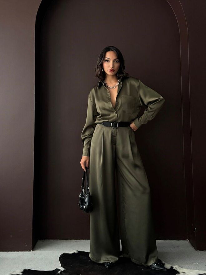 Topshow Green Elegant Casual Vintage Retro Palazzo Pants Wholesale Clothing 1