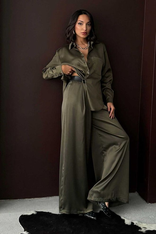 Topshow Groene Elegante Casual Vintage Retro Palazzo Broek Groothandel Kleding Casual