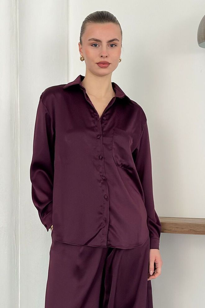 Topshow Camisa Elegante Vermelho Clarete Roupas por atacado Casual