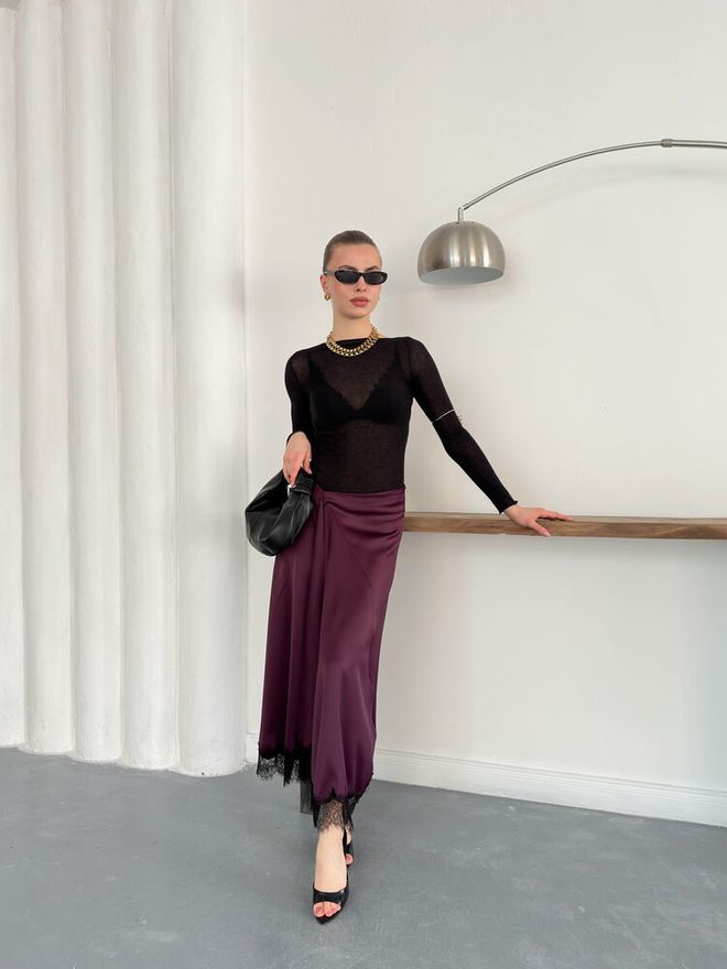 Topshow Vermelho Clarete Alargada Maxi Cintura Alta Elegante Roupas por atacado Trabalho