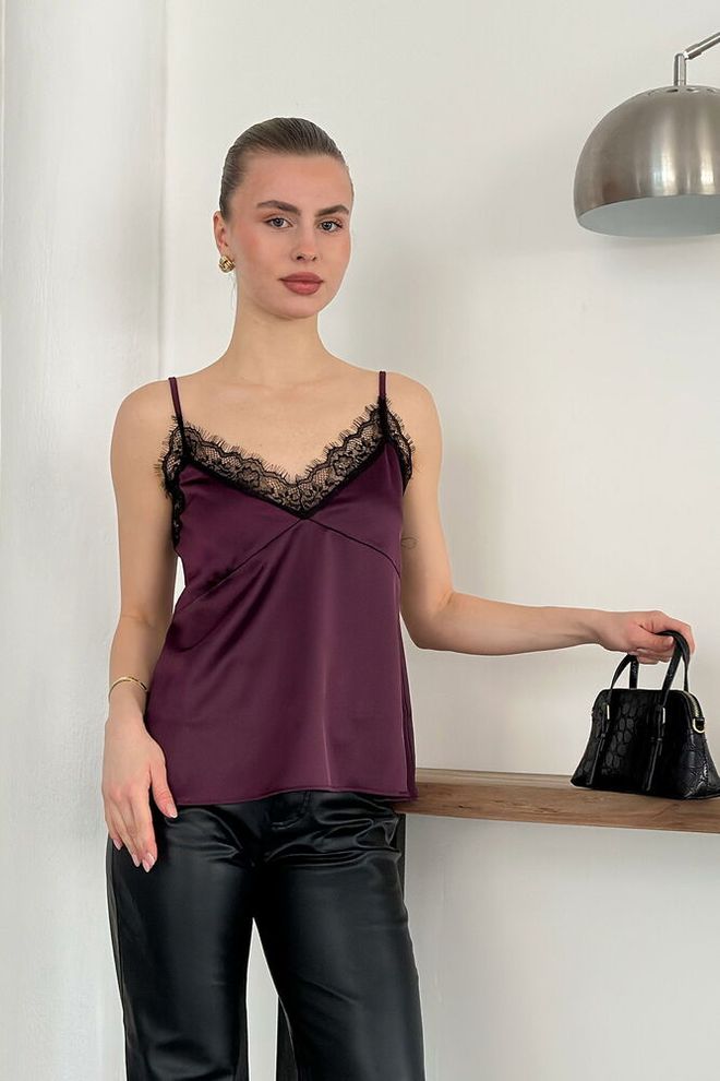 Topshow Блузка Бордовый Красный Тонкий Крой V образный Вырез Без Рукавов С Рукавом С Крышкой Оптовая продажа одежды Повседневный