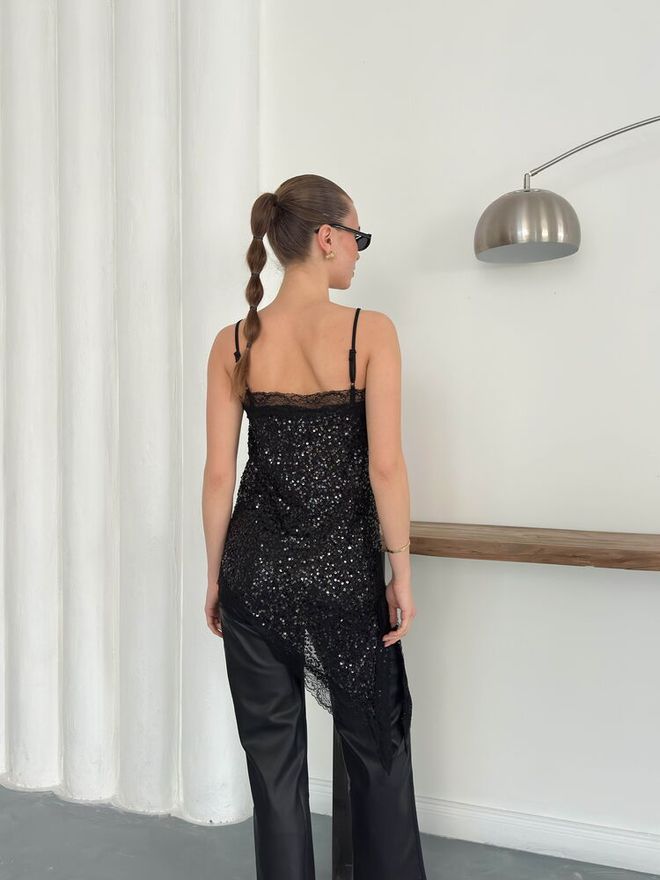 Topshow Black Glam Sleeveless Slim Fit Blouse Wholesale Clothing Sexy