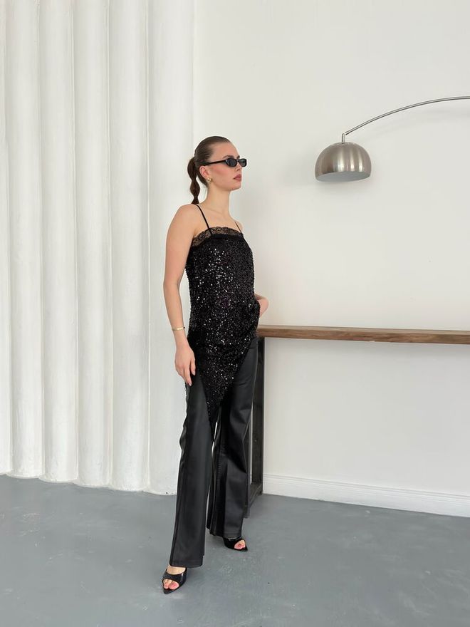 Topshow Black Glam Sleeveless Slim Fit Blouse Wholesale Clothing Cocktail