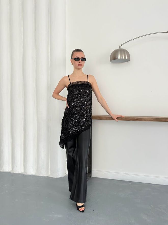 Topshow Black Glam Sleeveless Slim Fit Blouse Wholesale Clothing 1