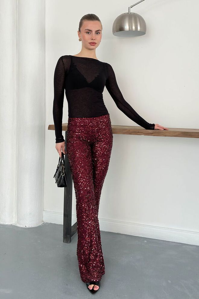 Topshow Claret Red Sexy Glam Elegant Pants Wholesale Clothing Sexy