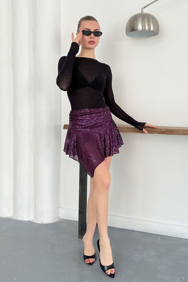 Topshow Purple Sexy Glam Formal Elegant Sequined Mini Skirt Wholesale Clothing Sexy