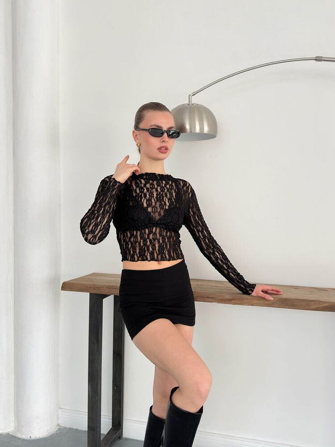 Topshow Blusa In Pizzo Nera Abbigliamento all'ingrosso Festa