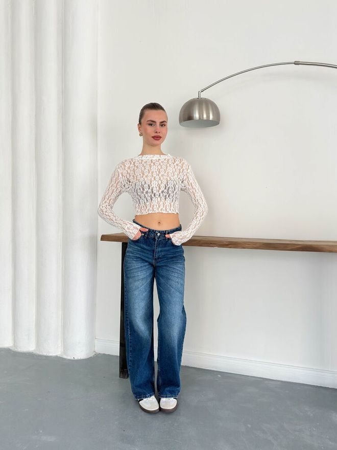 Topshow Blusa In Pizzo Crema Abbigliamento all'ingrosso Compleanno