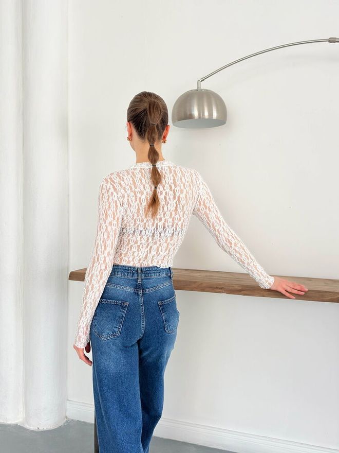 Topshow Blusa In Pizzo Crema Abbigliamento all'ingrosso Elegante