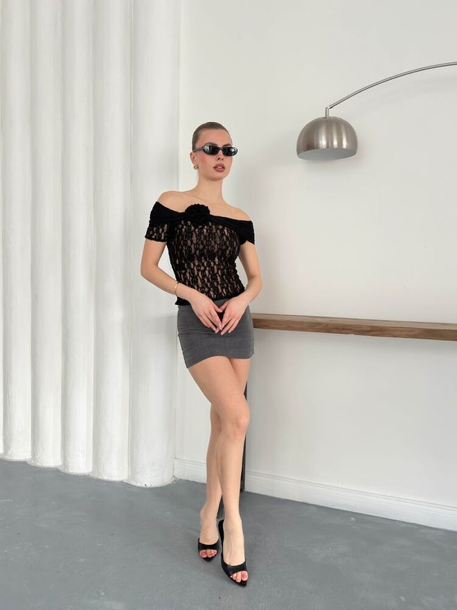 Topshow Blusa De Noite Por Atacado De Renda Com Detalhes Em Rosa Preta | Topshow Roupas por atacado Algodão