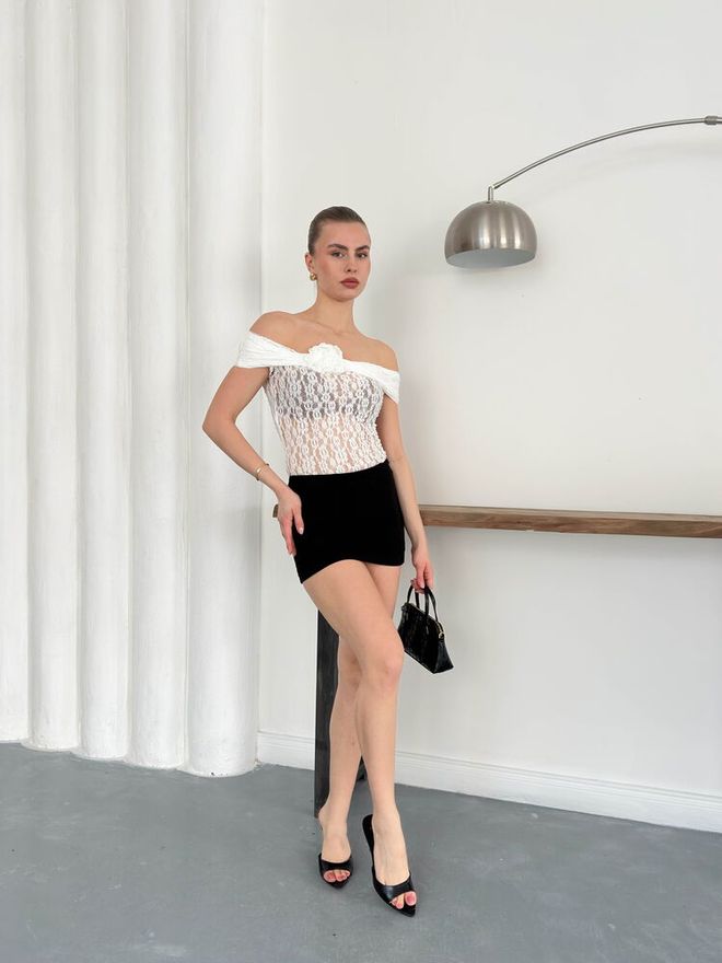 Topshow Rose Detailed Lace Wholesale Evening Dress Blouse Cream | Topshow Wholesale Clothing Cotton