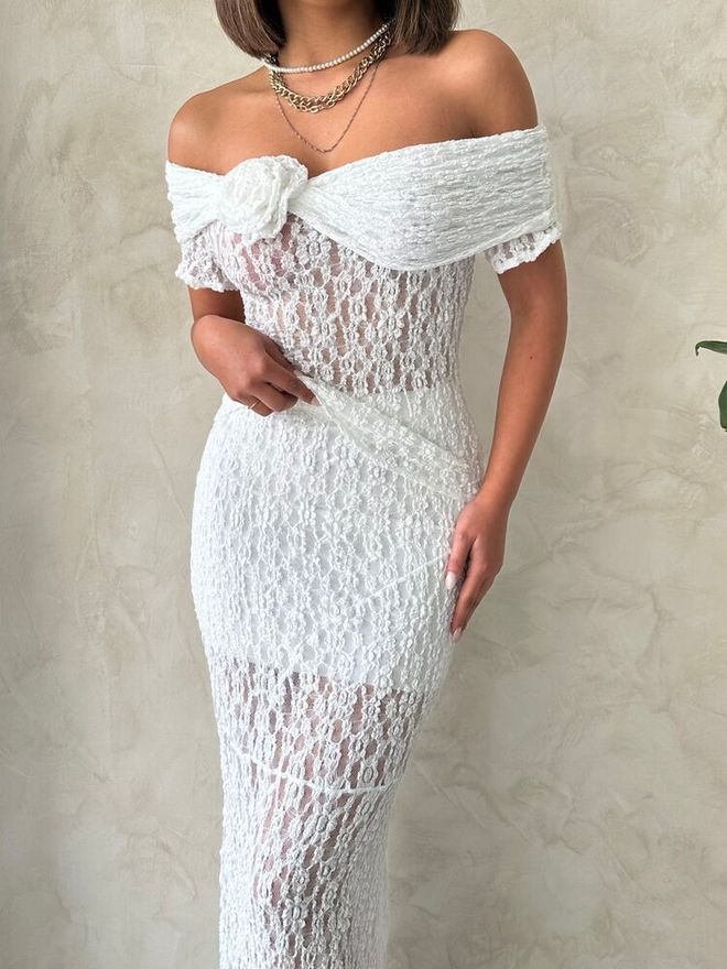 Topshow Rose Detailed Lace Wholesale Evening Dress Blouse Cream | Topshow Wholesale Clothing Summer