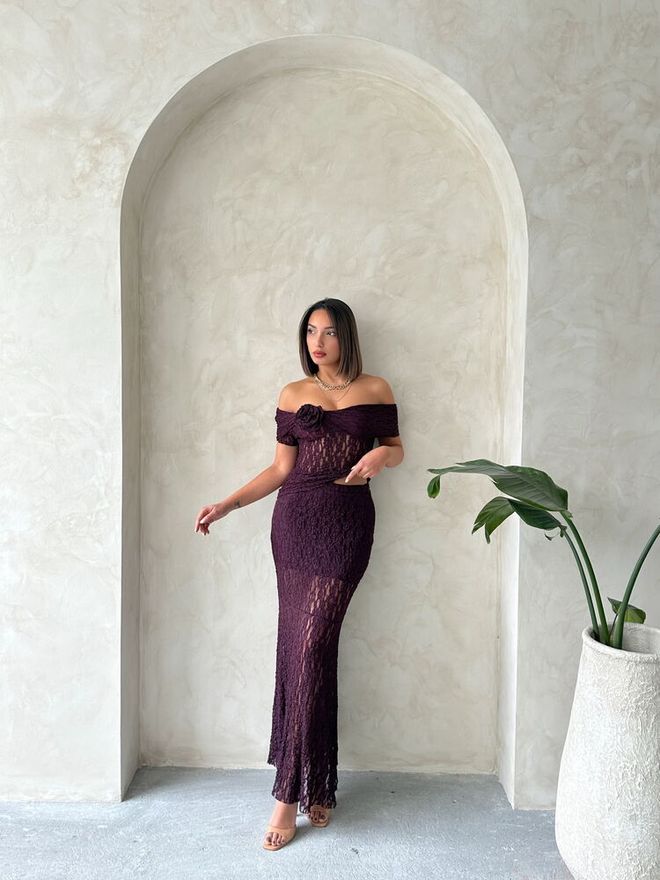 Topshow Χονδρική Βραδινή Μπλούζα Με Δαντέλα Με Ροζ Λεπτομέρεια Μπορντό | Topshow Χονδρικό εμπόριο ενδυμάτων Βραδινό