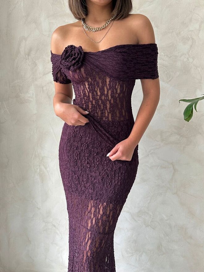 Topshow Χονδρική Βραδινή Μπλούζα Με Δαντέλα Με Ροζ Λεπτομέρεια Μπορντό | Topshow Χονδρικό εμπόριο ενδυμάτων Καλοκαίρι