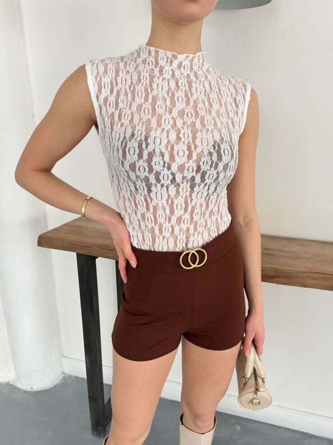 Topshow Zero Sleeve Lace Blouse Cream Wholesale Clothing Summer