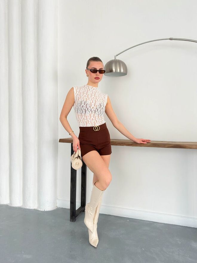 Topshow Zero Sleeve Lace Blouse Cream Wholesale Clothing Cotton