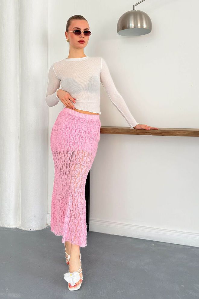 Topshow Lace Skirt Pink Wholesale Clothing Polyester