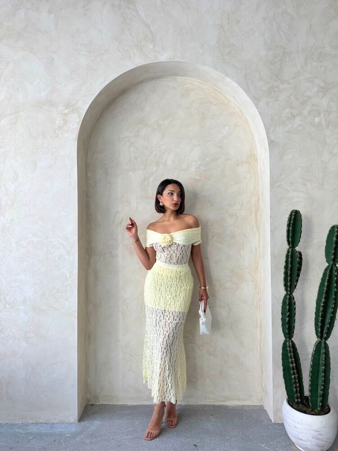 Topshow Spitzenbluse Mit Rosendetail Gelb Großhandelskleidung Baumwolle