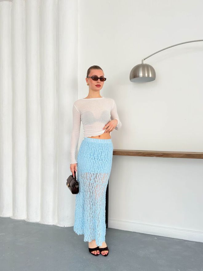 Topshow Lace Skirt Blue Wholesale Clothing Polyester