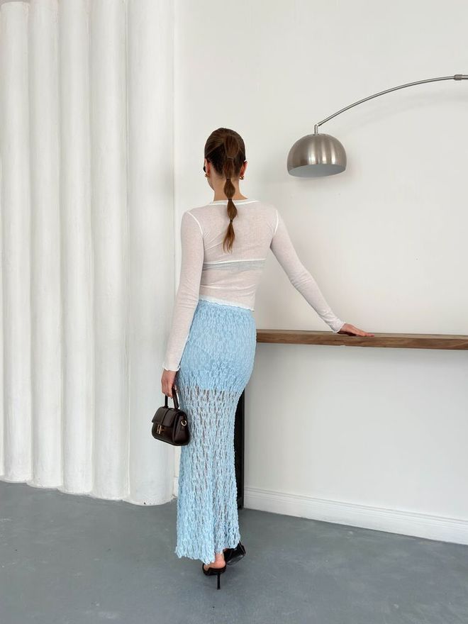 Topshow Lace Skirt Blue Wholesale Clothing Formal