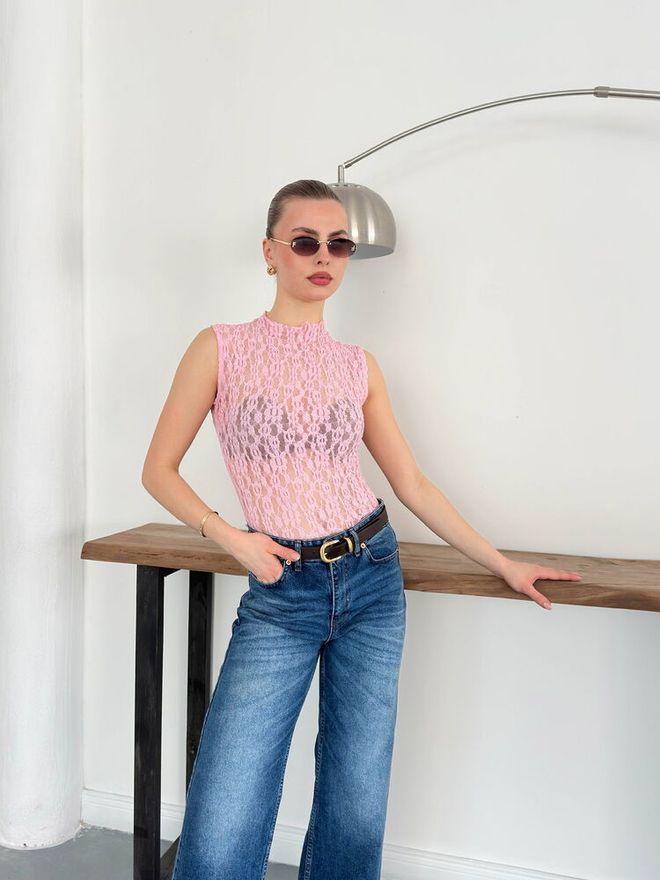 Topshow Zero Sleeve Lace Blouse Pink Wholesale Clothing Birthday