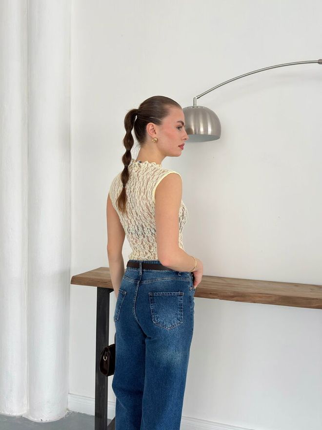 Topshow Zero Sleeve Lace Blouse Yellow Wholesale Clothing Elegant