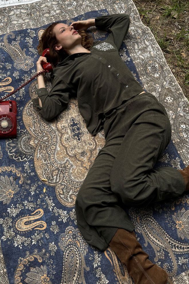 Topshow Green Casual Vintage Modest Ethnic Retro Shirt Wholesale Clothing Modest