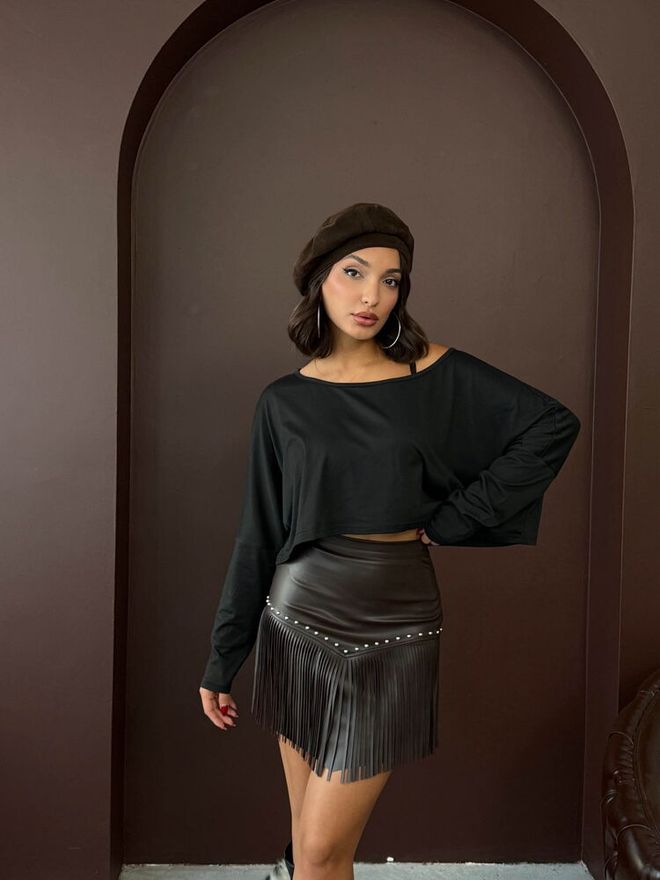 Topshow Black Slit Mini High Waist Skirt Wholesale Clothing 1