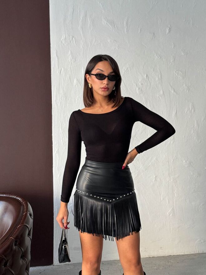 Topshow Black Slit Mini High Waist Skirt Wholesale Clothing Birthday