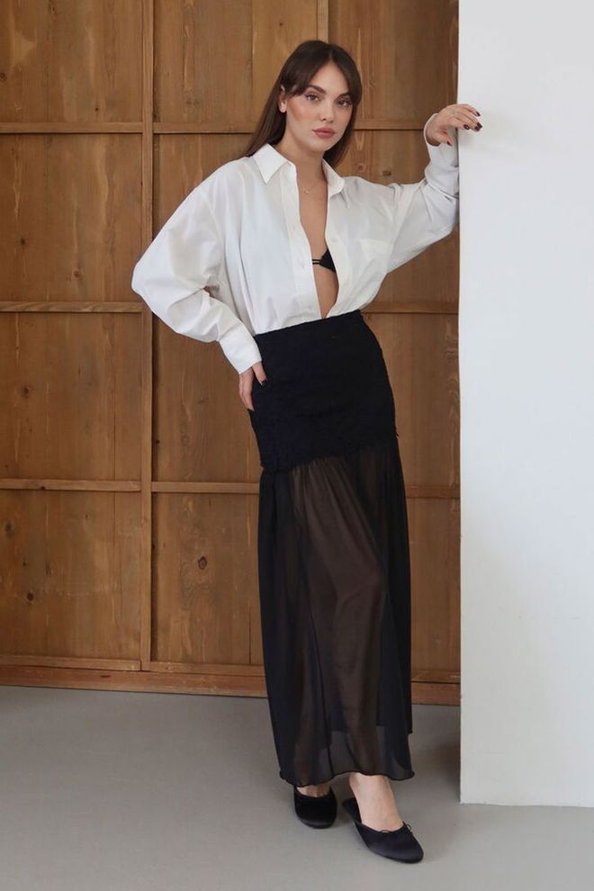 Topshow Μαύρο Σέξι Κομψό Επίσημο Μάξι Φούστα Με Στρώσεις Φερμουάρ Και Ψηλόμεση Μέση Χονδρικό εμπόριο ενδυμάτων Σέξι