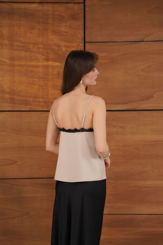 Topshow Bej Seksi Zarif Gündelik Resmi Işıltılı Bluz Toptan Giyim Seksi