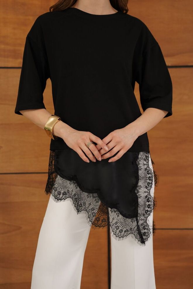 Topshow Blusa Negra Casual Elegante Con Mangas 3/4 Ropa al por mayor Primavera