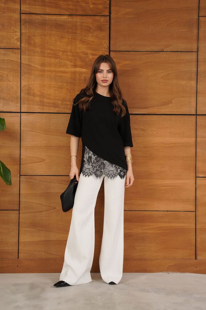 Topshow Elegant Black Blouse With Half Sleeves Wholesale Clothing 1