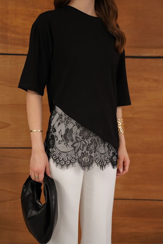 Topshow Elegant Black Blouse With Half Sleeves Wholesale Clothing Spring