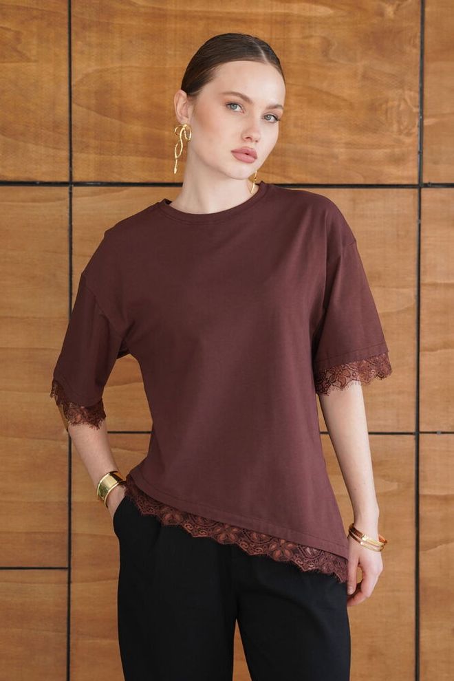 Topshow بلوزة بنية غير رسمية رائعة ملابس بالجملة غير رسمي