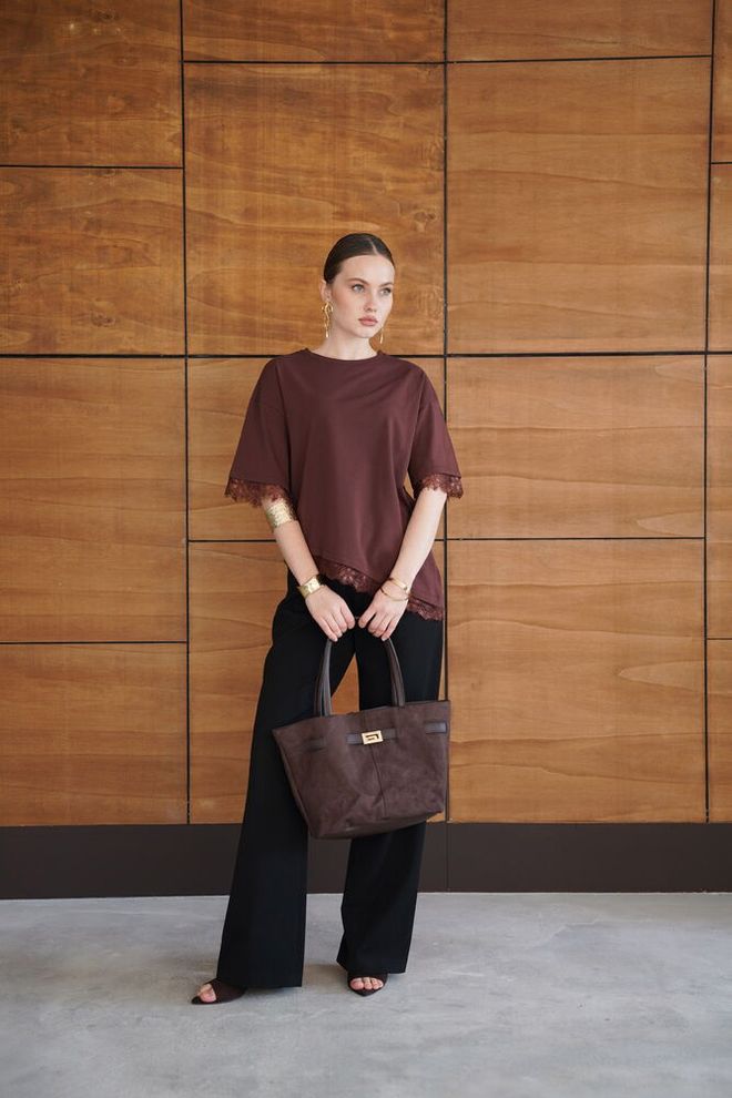 Topshow بلوزة بنية غير رسمية رائعة ملابس بالجملة صالة