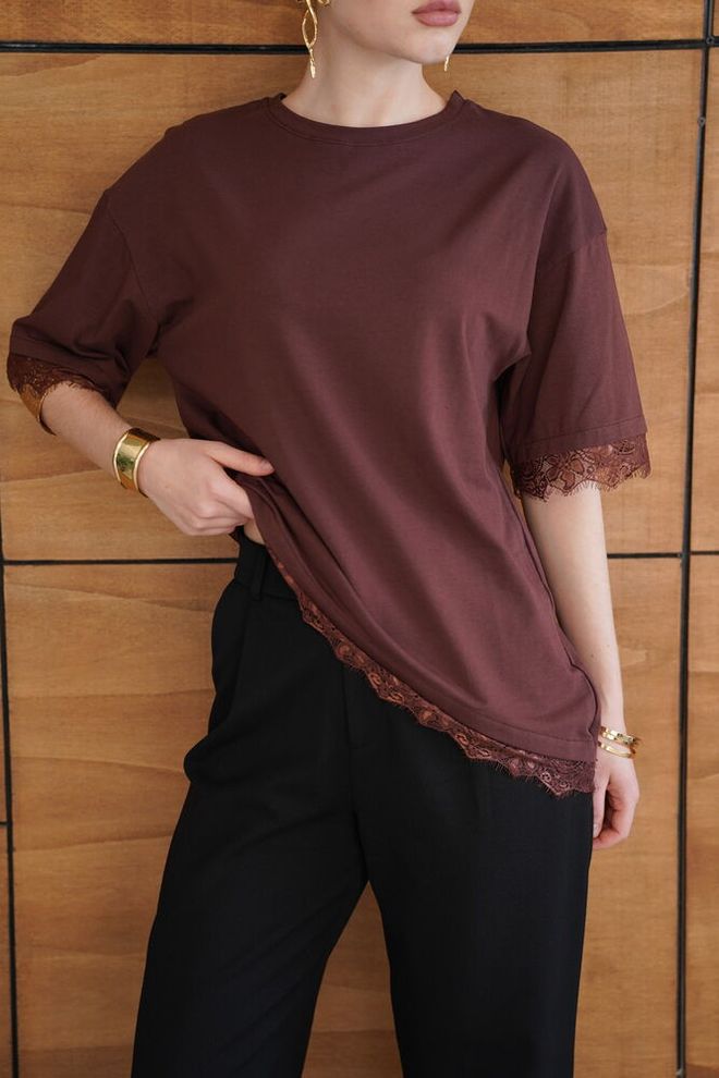 Topshow بلوزة بنية غير رسمية رائعة ملابس بالجملة ربيع