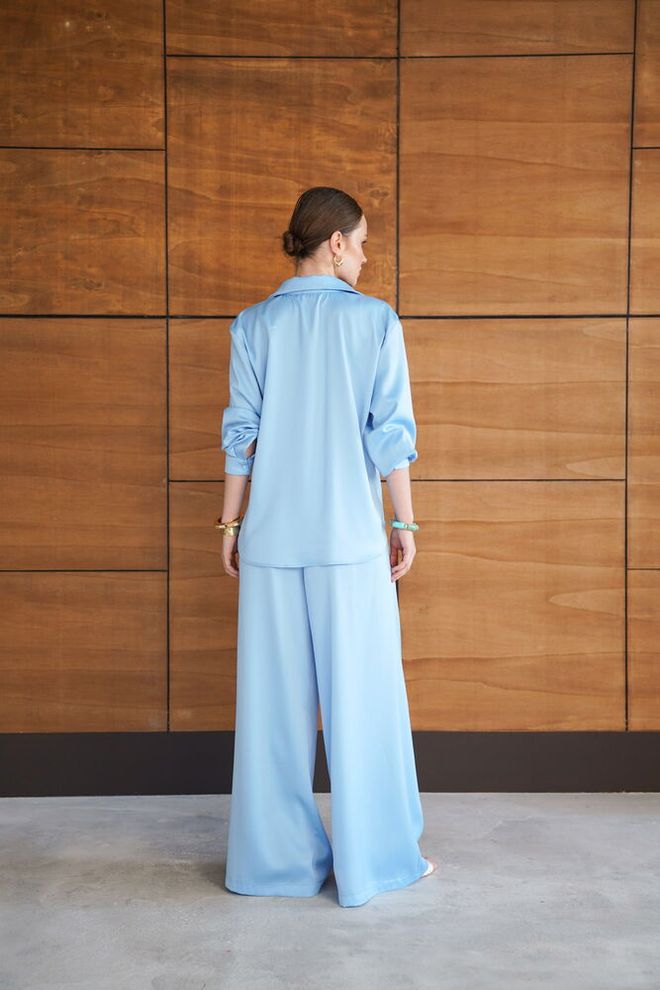 Topshow Blue Oversized Fit Casual Elegant Formal Shirt Wholesale Clothing Formal