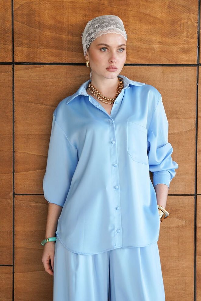Topshow Chemise Bleue Grande Taille Décontractée Élégante Formelle Vêtements en gros Décontracté