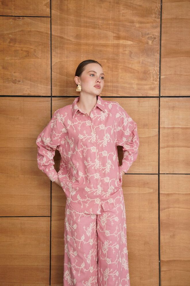 Topshow Розова Флорална Ежедневна Елегантна Винтидж Риза Дрехи на едро Свободно време