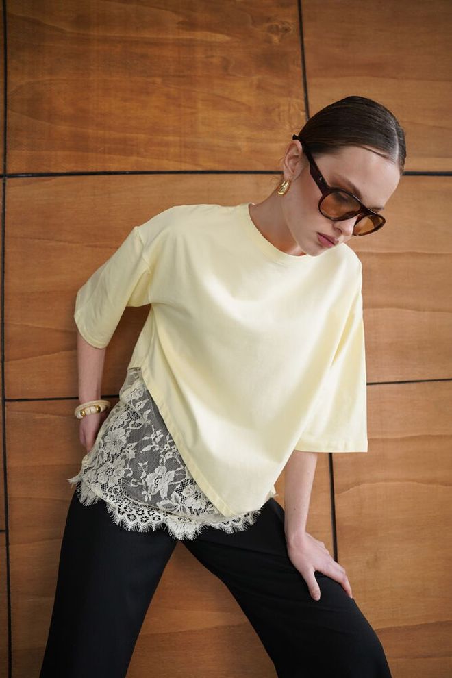Topshow Yellow Casual Elegant Blouse With Round Neck Wholesale Clothing Work