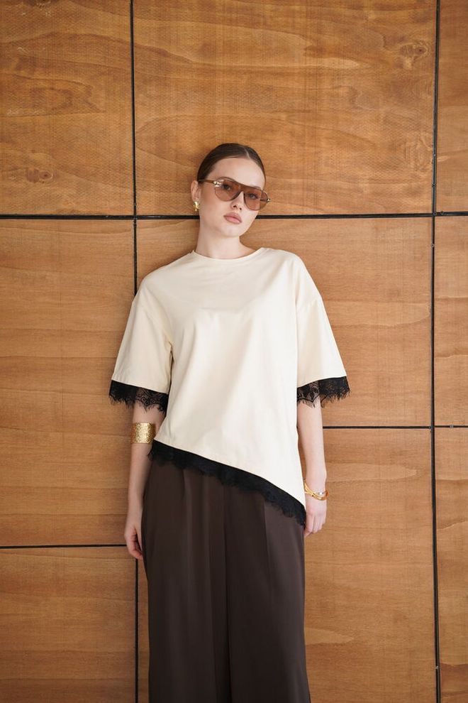 Topshow بلوزة بيج محتشمة أنيقة للعمل والاحتفالات ملابس بالجملة 1