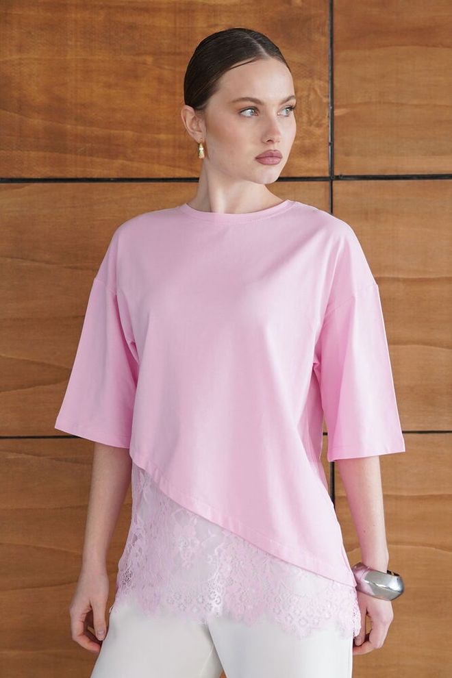 Topshow Roza Priložnostna Elegantna Bluza S Polovičnimi Rokavi Oblačila na debelo Ležerno