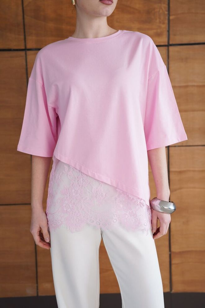 Topshow Розова Ежедневна Елегантна Блуза С Ръкави До Лакътя Дрехи на едро Пролет